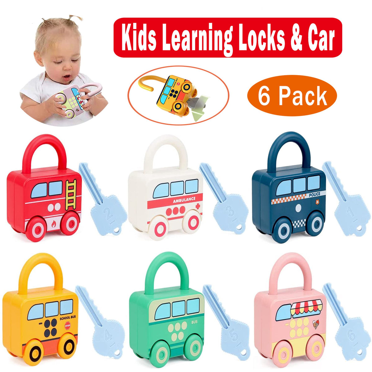 6Pcs Unlock Cars Push Toy with Keys
