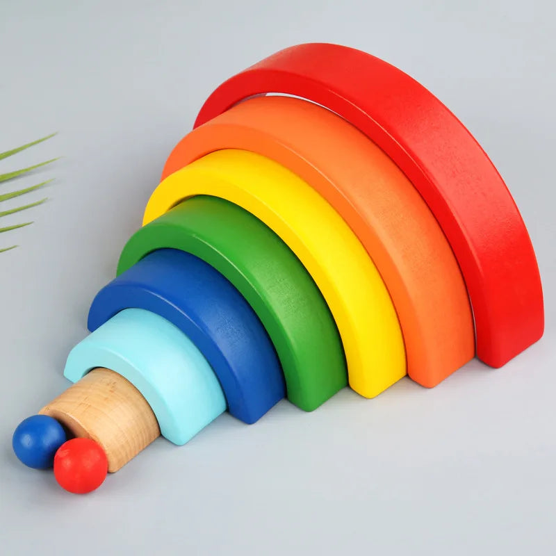 Wooden Rainbow Blocks Stacking - 9Pcs