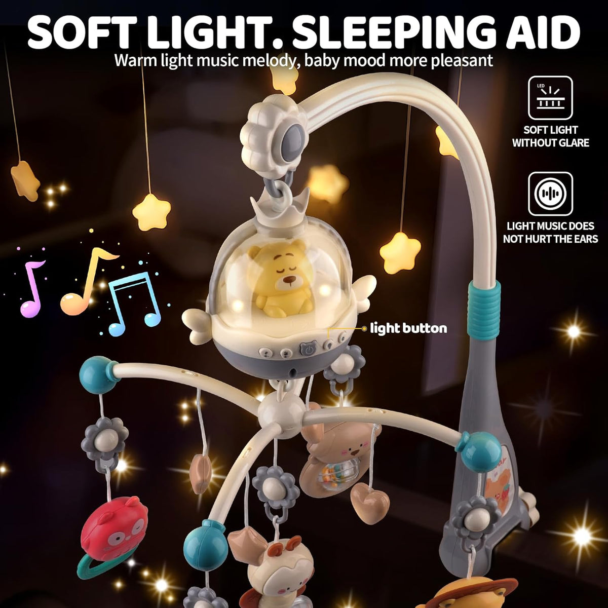 Remote Control Baby Projection Hanging Bed Bell Toy - Gray