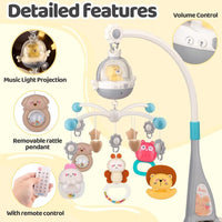 Remote Control Baby Projection Hanging Bed Bell Toy - Gray