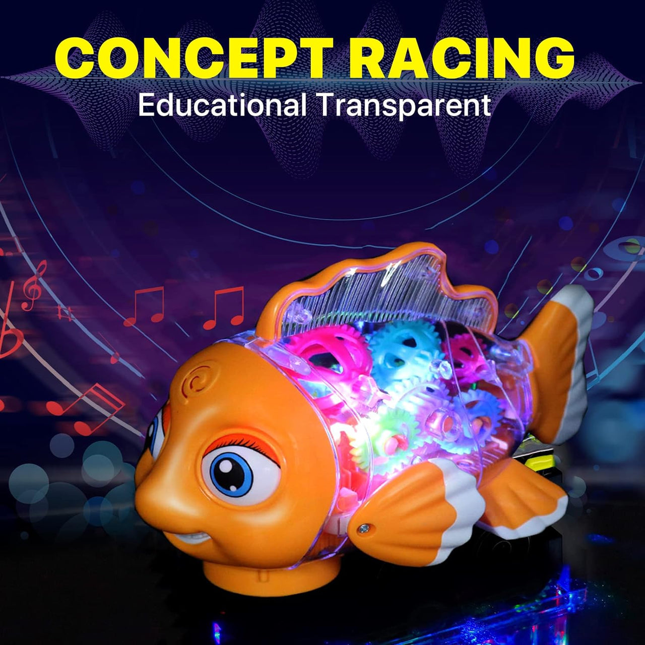 Electric Transparent Gear Fish With Light & Music