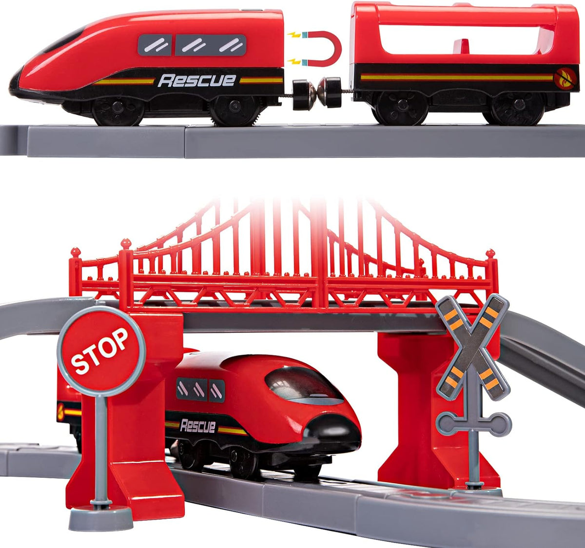 66Pcs  DIY Electric Fire Rescue Train Track Set