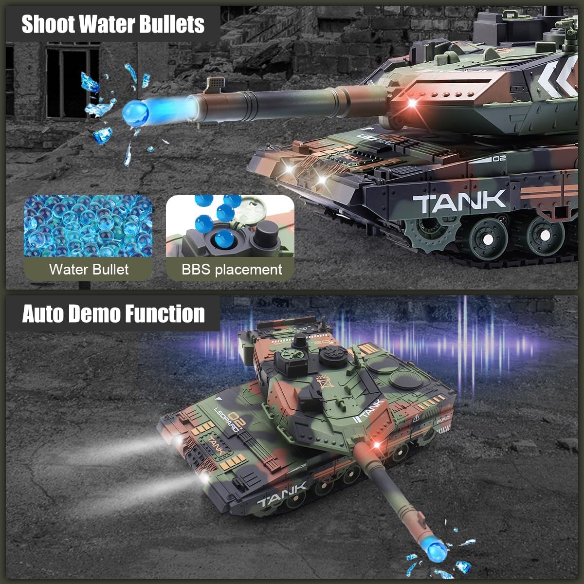 2.4G RC Spray & Water Bullet Shooting Military Tank
