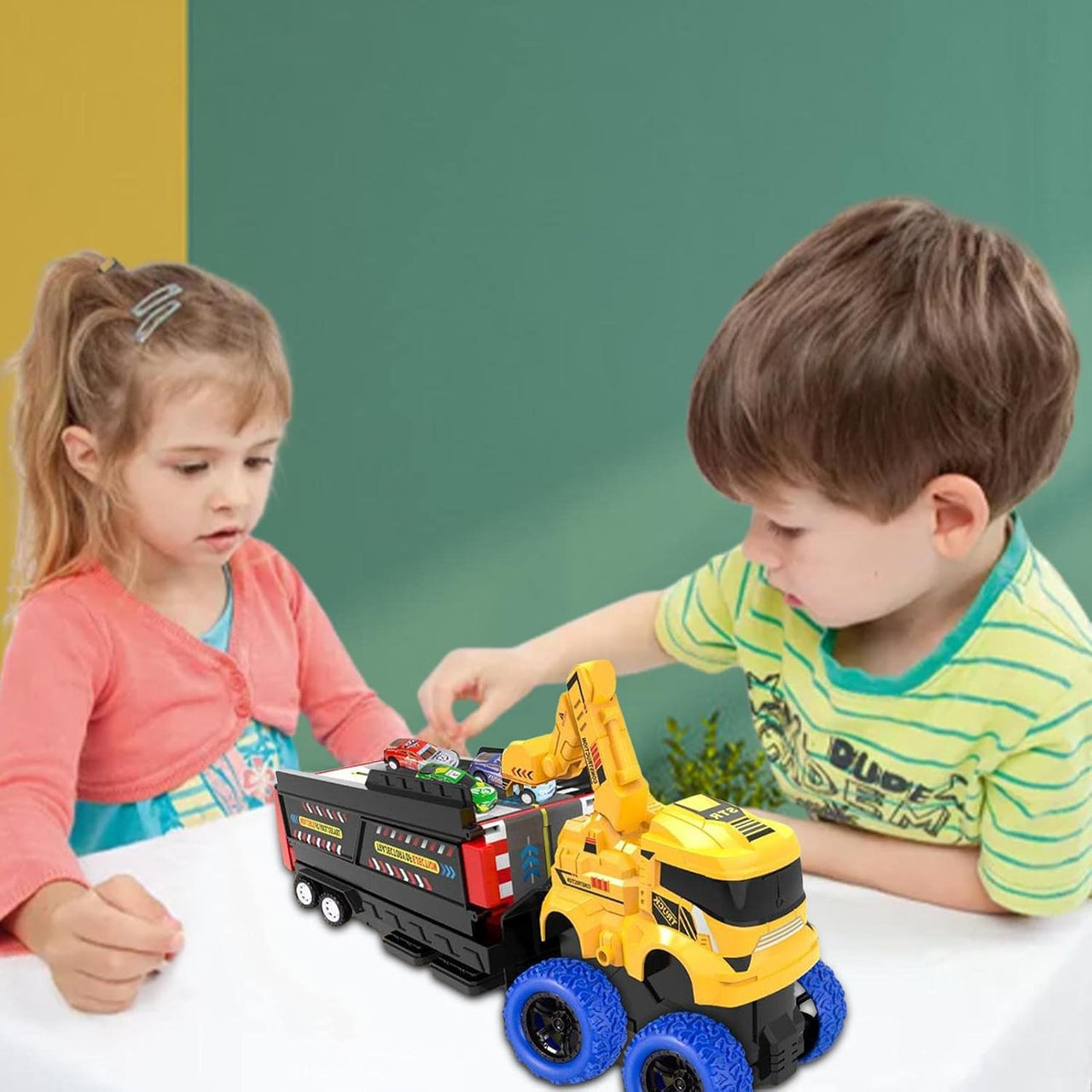 ABS Foldable Ejection Excavator Truck With 6Pcs Cars