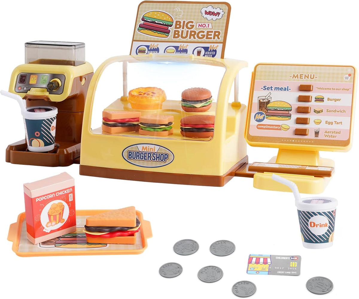 25Pcs Pretend Play Burger Shop With Coffee Machine