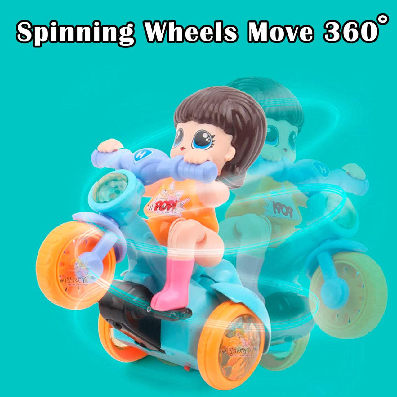 Electric Girl Riding Stunt Tricycle With Light & Music