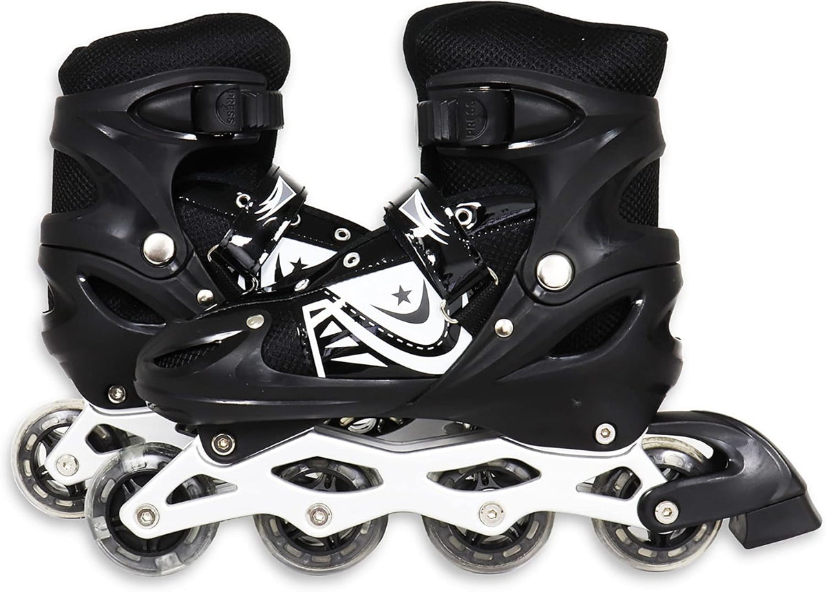 8* Inches Children's Four Wheel Roller Skating Shoes - Black