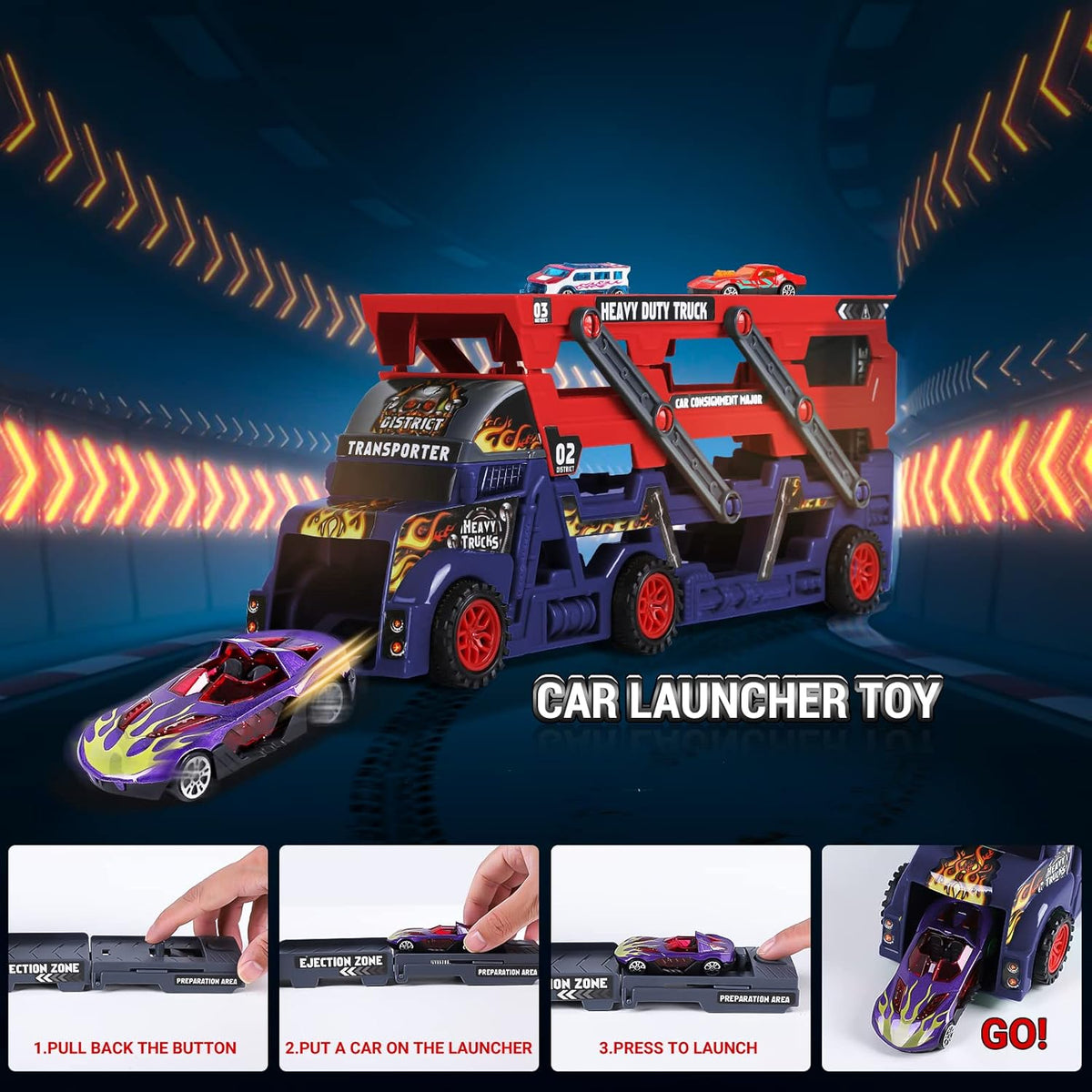 Three-Layers ABS Transporter Truck With 4Pcs Mini Alloy Cars