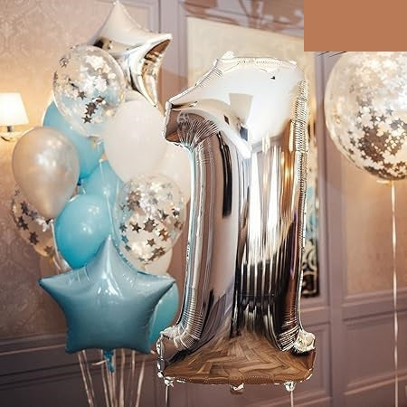 16" Silver Number 1 Foil Balloon - 10Pcs