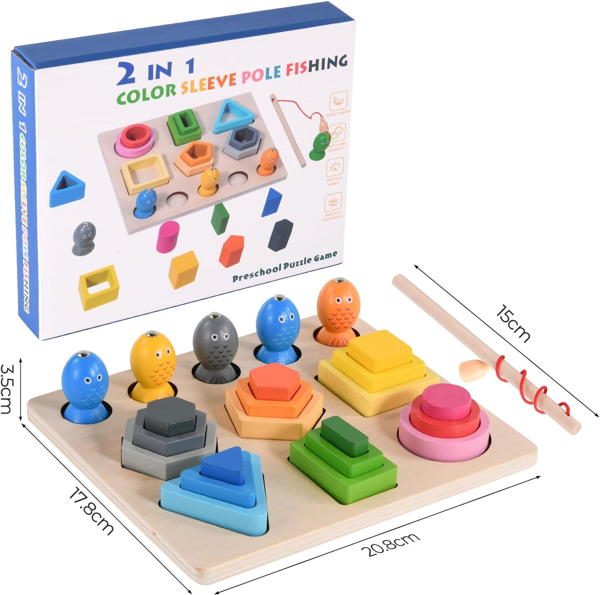 2in1 Wooden Color Sleeve Fishing Game