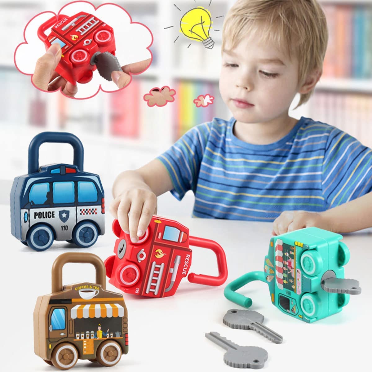 6Pcs Unlock Cars Push Toy with Keys