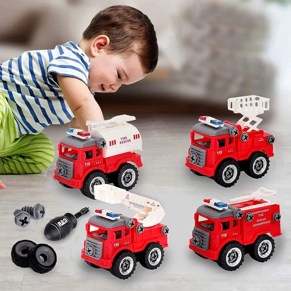 DIY 4Pcs Fire Rescue Screw Vehicle