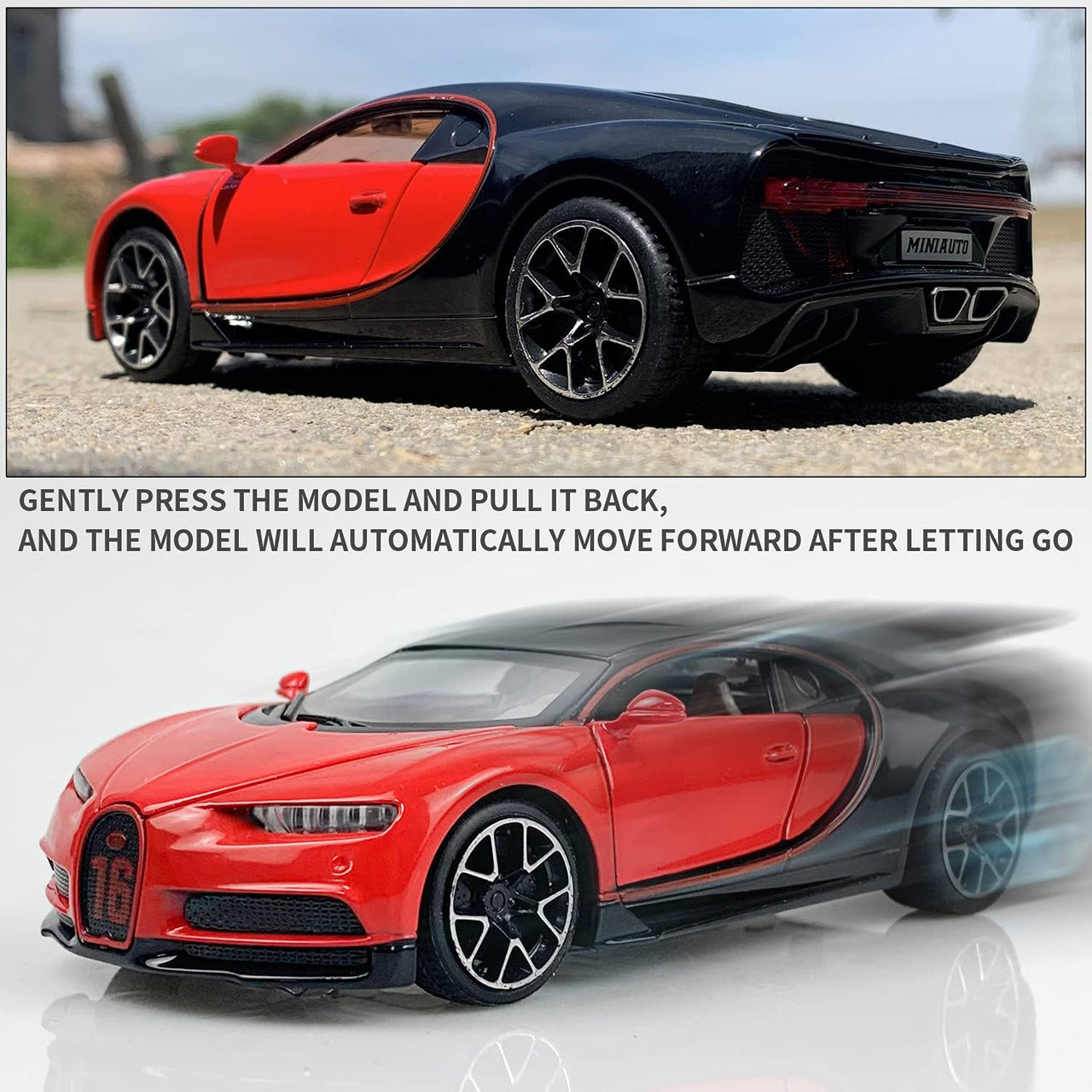 1:32 Diecast Bugatti Chiron Model With Acrylic Display Box - Red