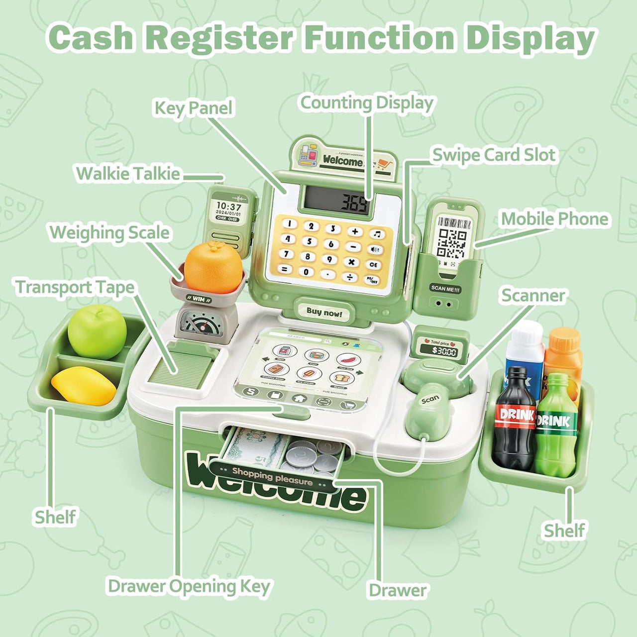42Pcs Pretend Play Cash Register Toy