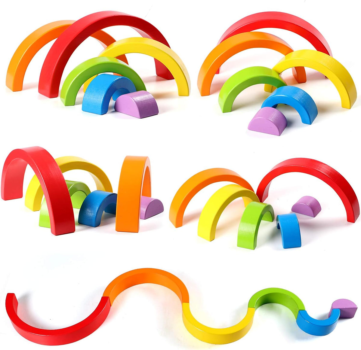 Wooden Rainbow Blocks Stacking - 9Pcs
