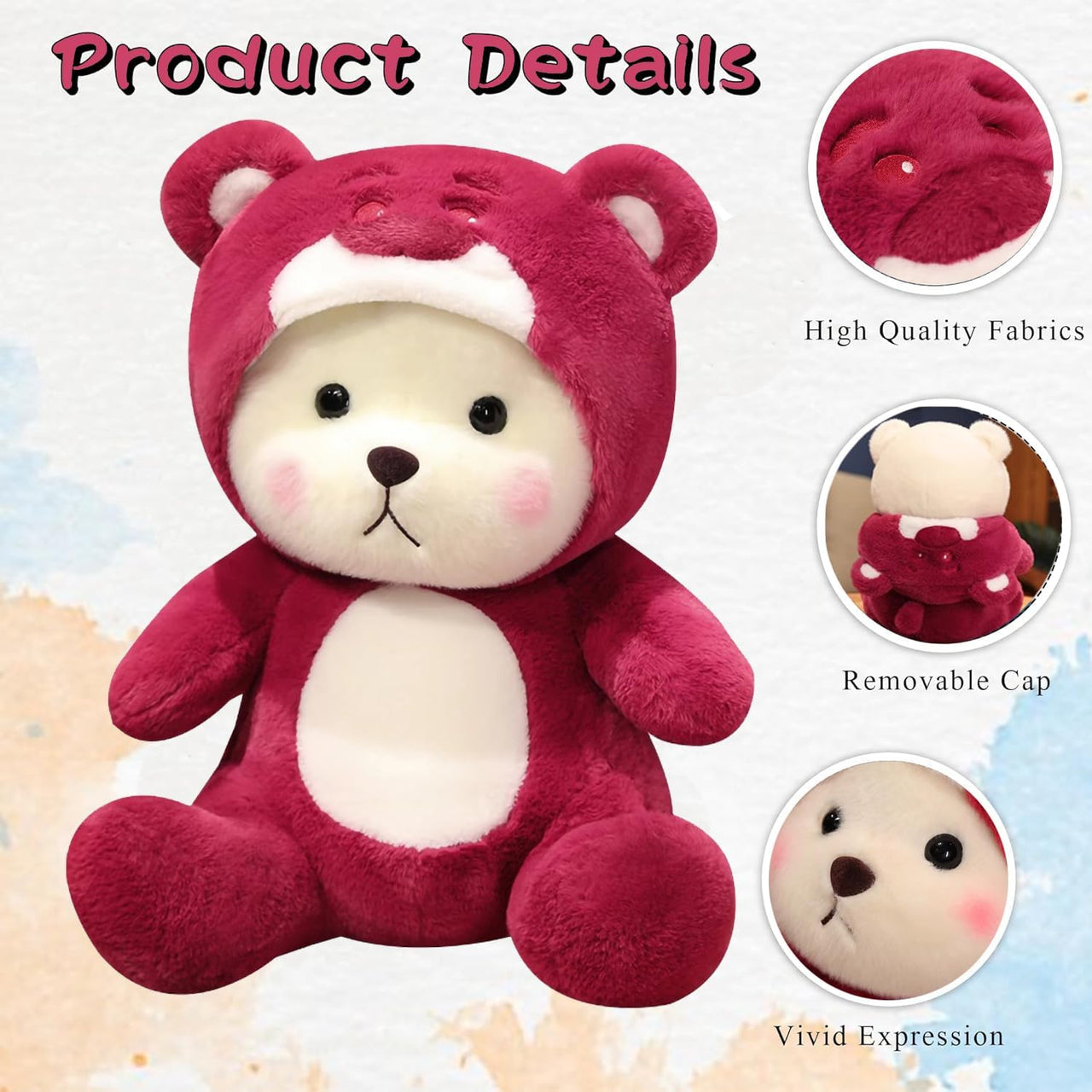 12* Inches Premium 2in1 Hoodie Bear Stuff Toy - Burgundy