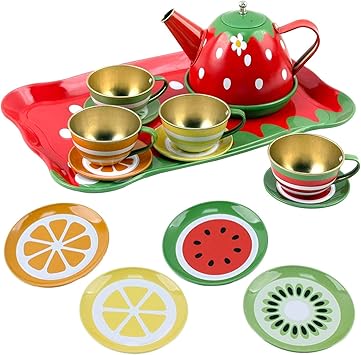 14Pcs Metal Fruit Themed Tea Set For Kids