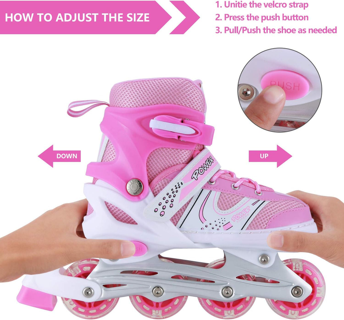 8* Inches Kids Four Wheel Roller Skating Shoes - Pink