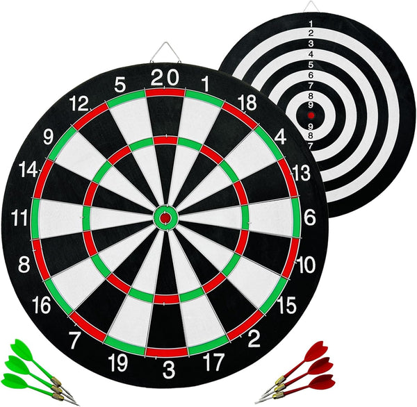 15" Professional & Leisure Double-Sided Dart Board - 6 Steel Tip Darts