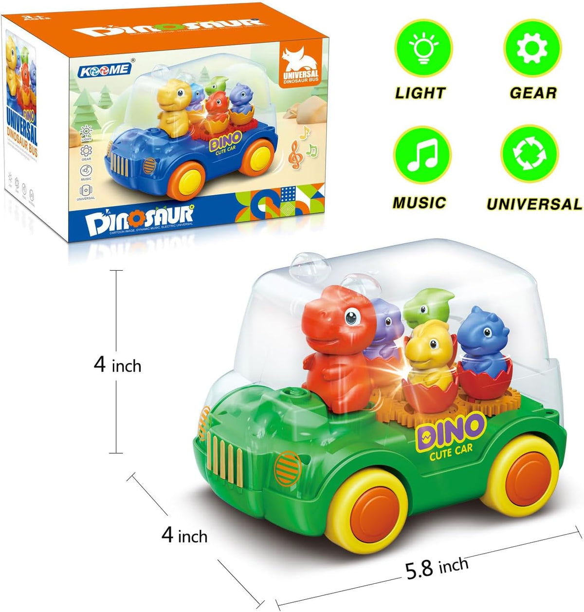 Electric Universal Dinosaur Gear Bus With Light & Music