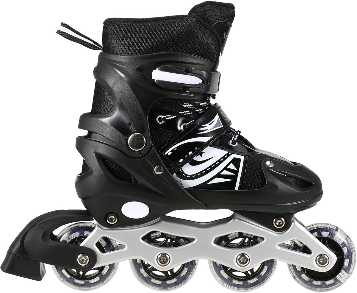 8* Inches Children's Four Wheel Roller Skating Shoes - Black
