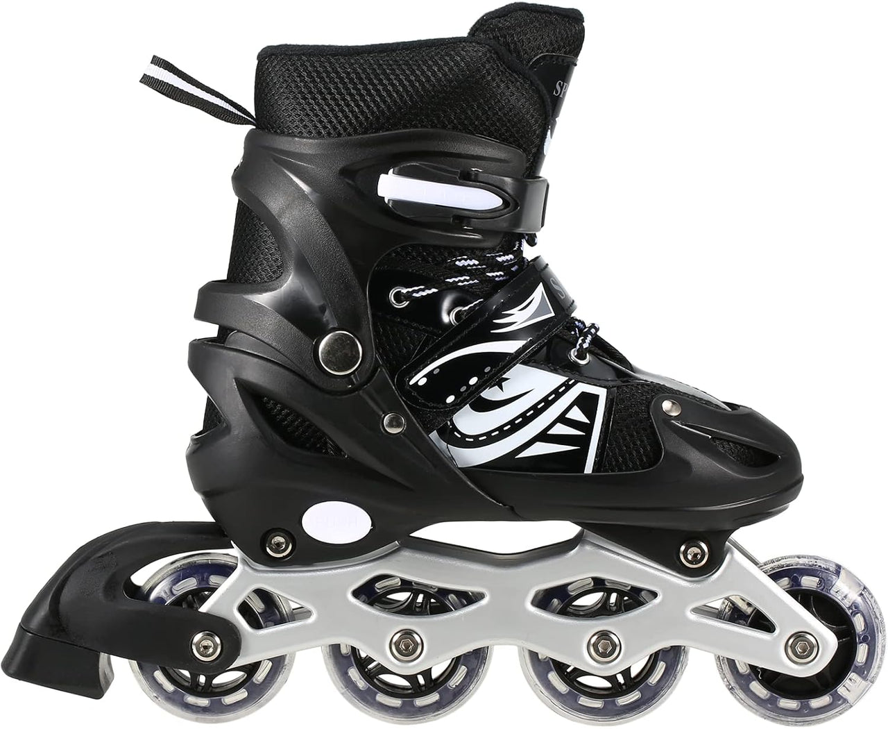 8* Inches Children's Four Wheel Roller Skating Shoes - Black