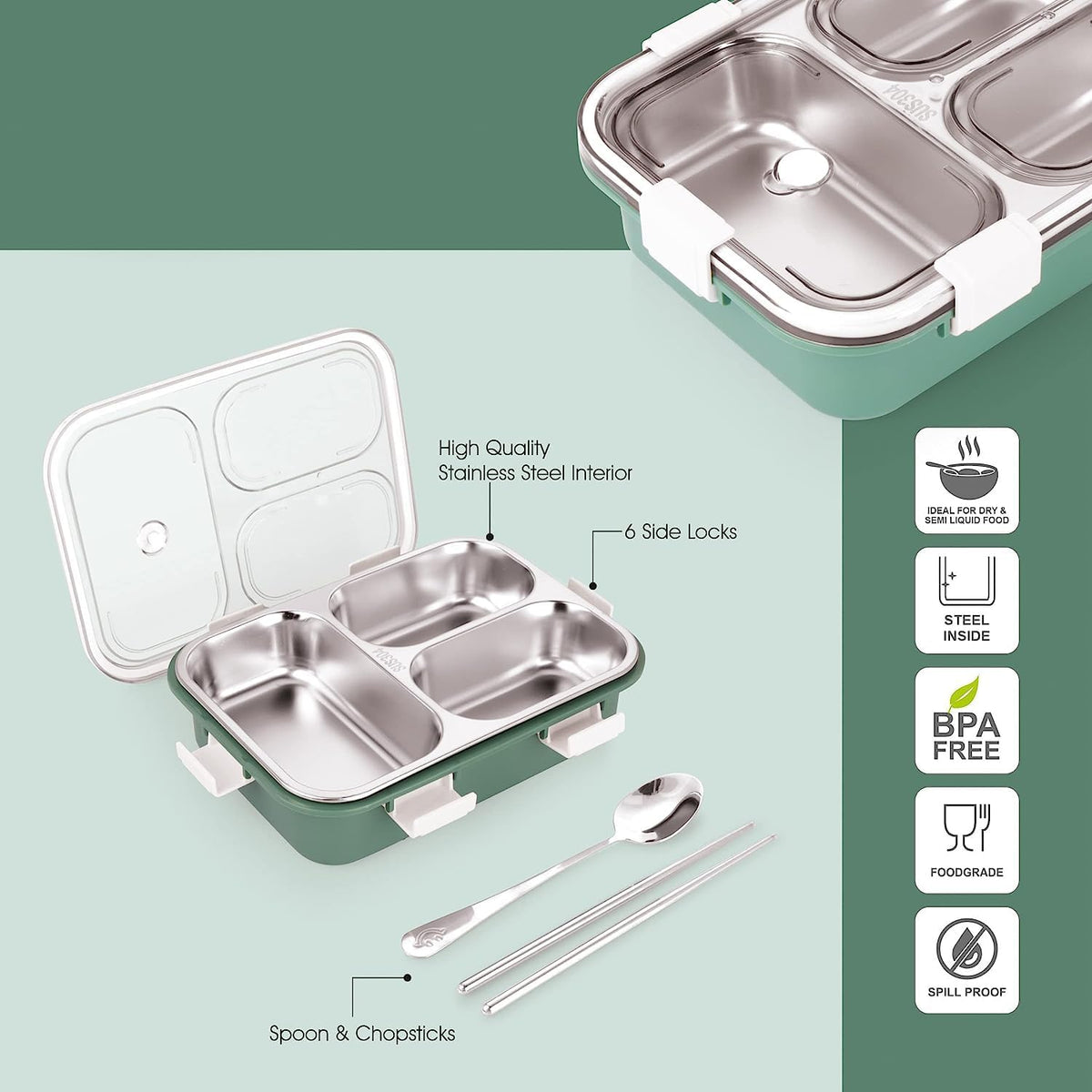 Stainless Steel Lunch Box With Spoon & Chopsticks
