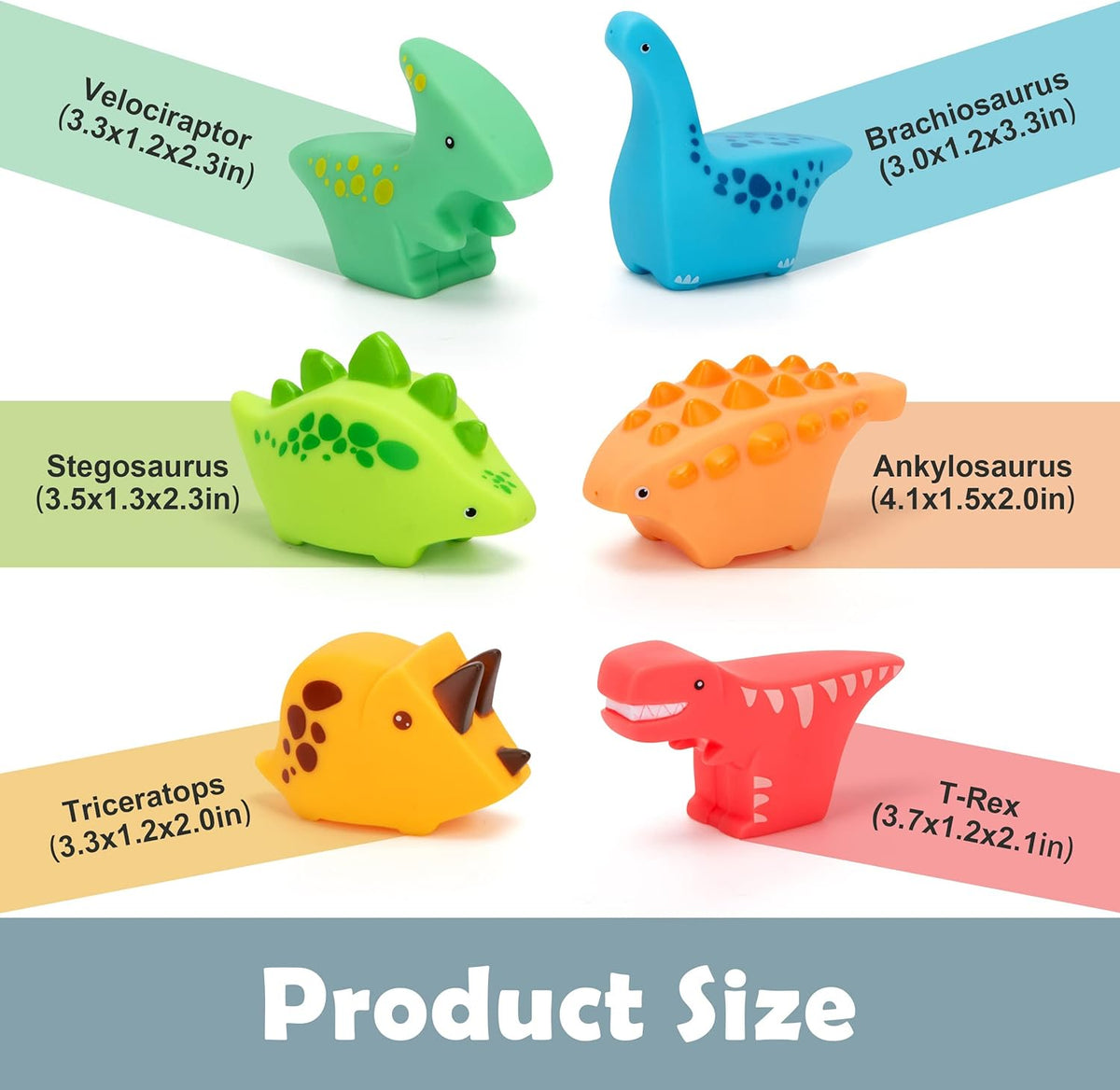 6Pcs Vinyl Dinosaur Baby Bath Toys