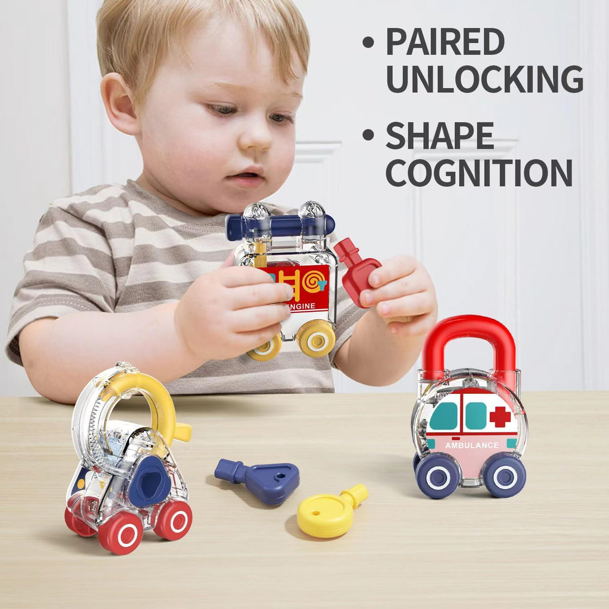 3Pcs Montessori Lock & Key Cars