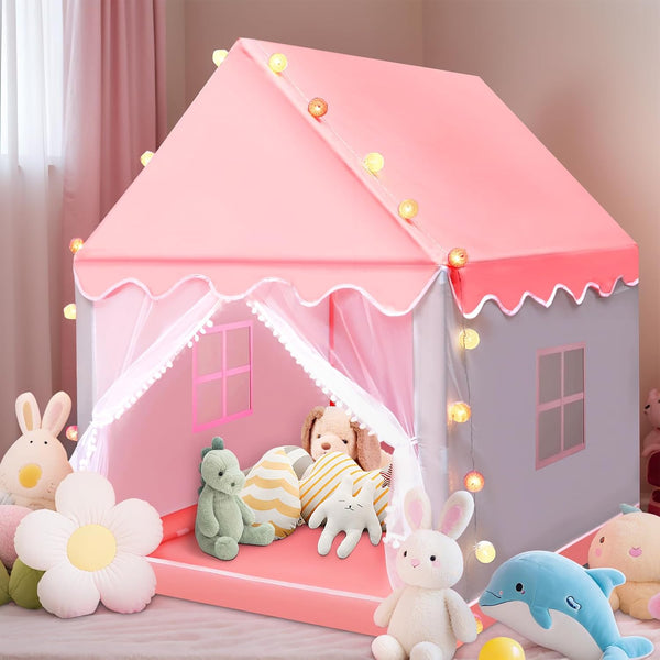 Princess Castle Play Tent House With Ocean Ball Lights - Pink