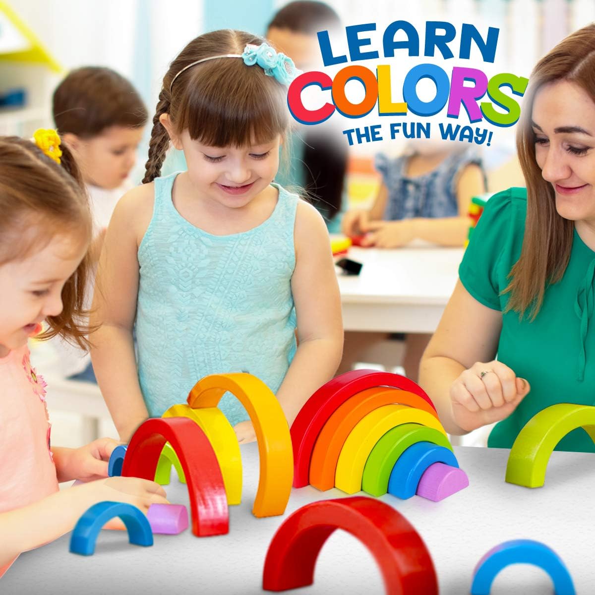 Wooden Rainbow Blocks Stacking - 9Pcs