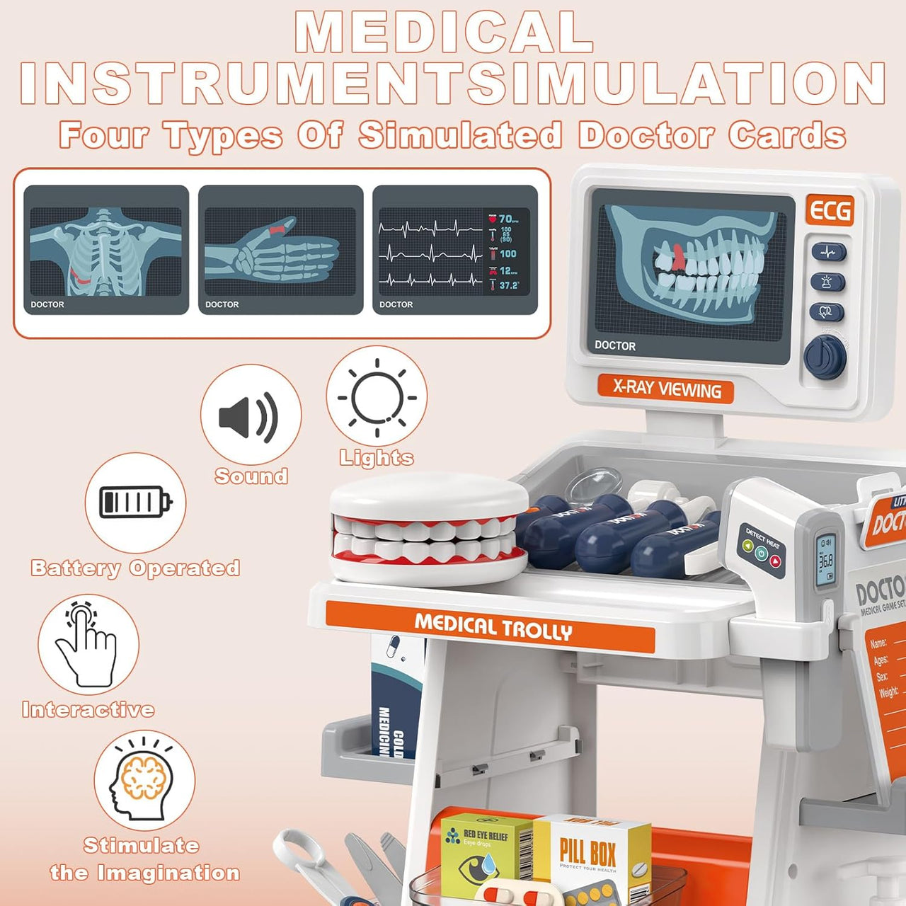 30Pcs Kids Dentist Medical Trolley With Light & Sound