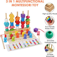 Wooden Montessori Five Sets Of Pillars & Fishing Game