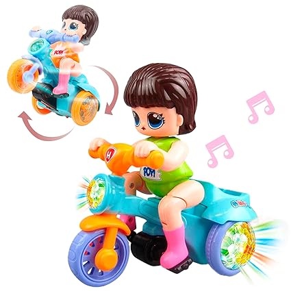 Electric Girl Riding Stunt Tricycle With Light & Music