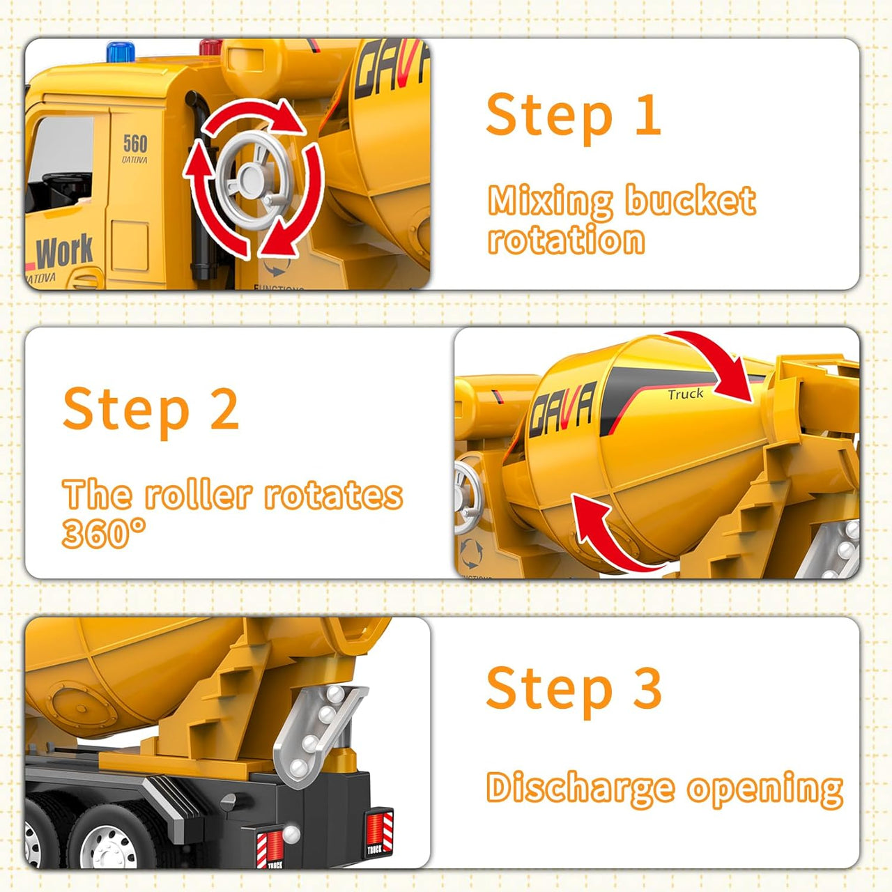 1:22 Remote Control Cement Mixer With Lights