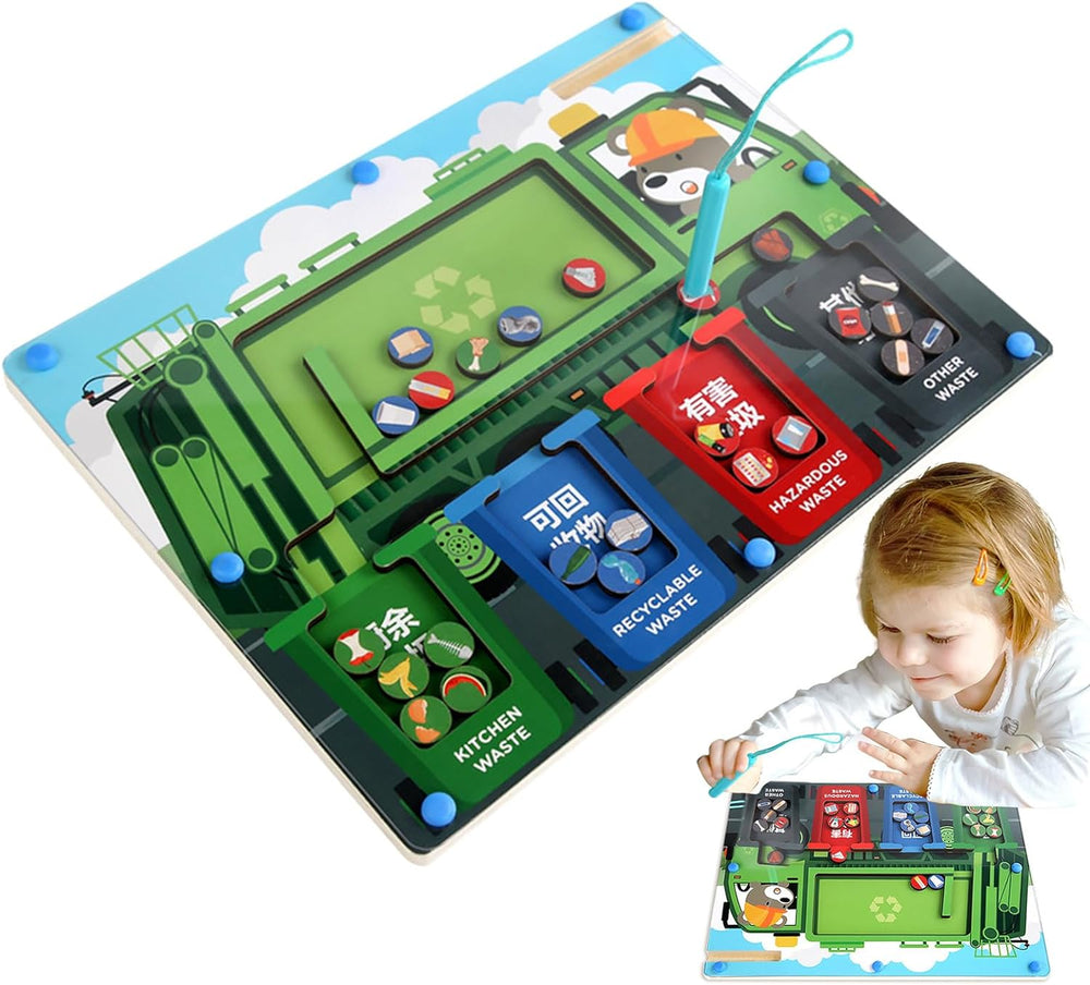 Kids Wooden Garbage Sorting Magnetic Pen Game