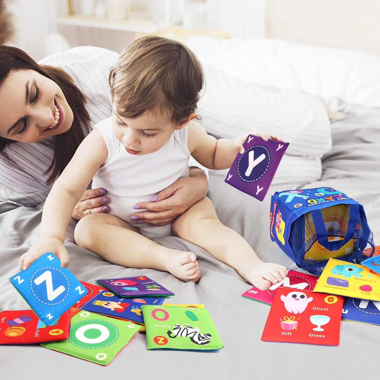 26Pcs Toddlers Soft Alphabet Cards With Storage Bag