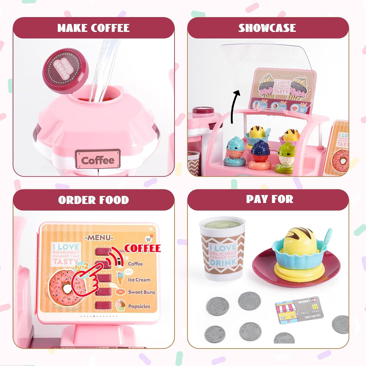 28Pcs Pretend Play Ice-Cream Shop With Coffee Maker