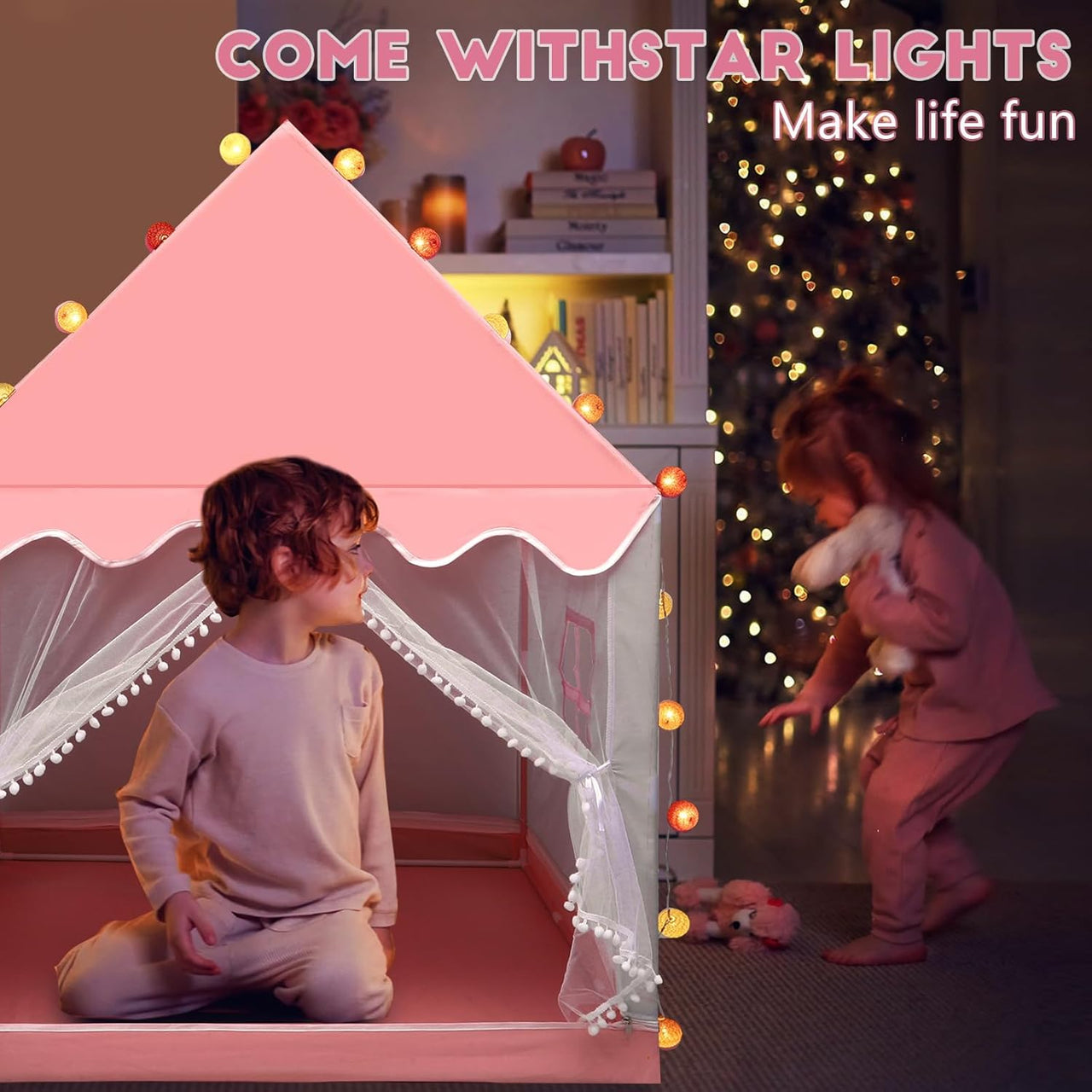 Princess Castle Play Tent House With Ocean Ball Lights - Pink