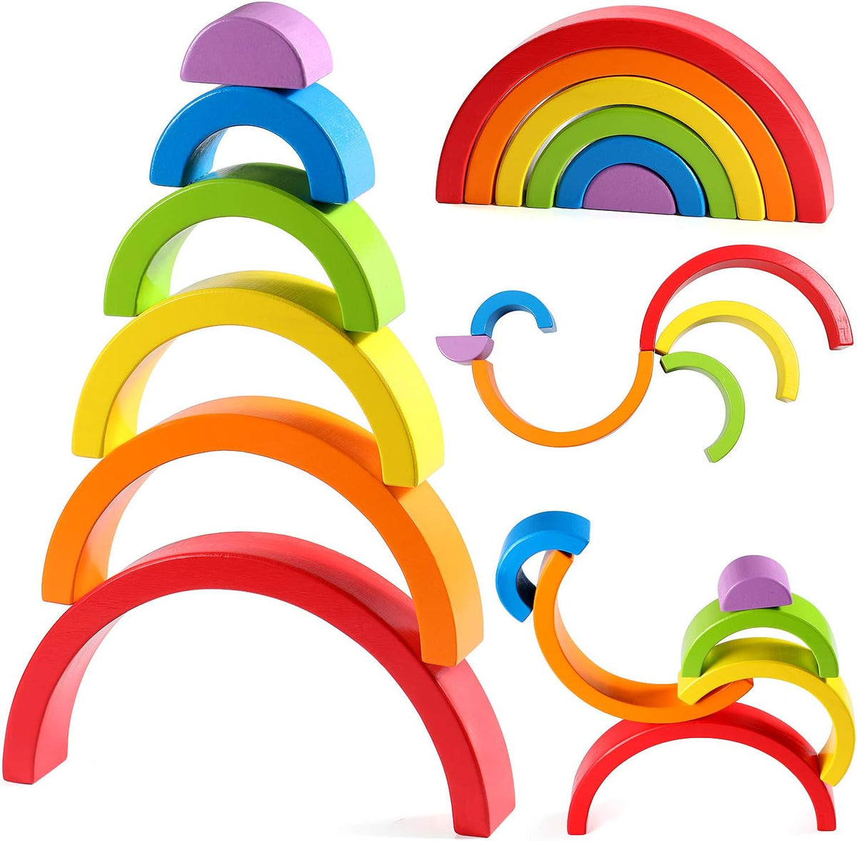 Wooden Rainbow Blocks Stacking - 9Pcs