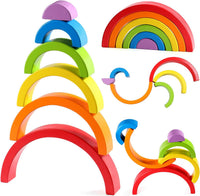 Wooden Rainbow Blocks Stacking - 9Pcs
