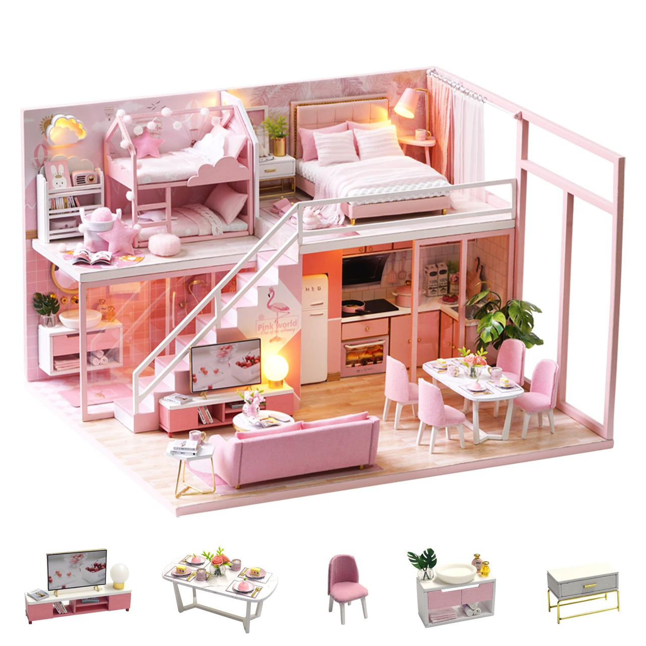 DIY Miniature Girlish Cute Home With LED Lights