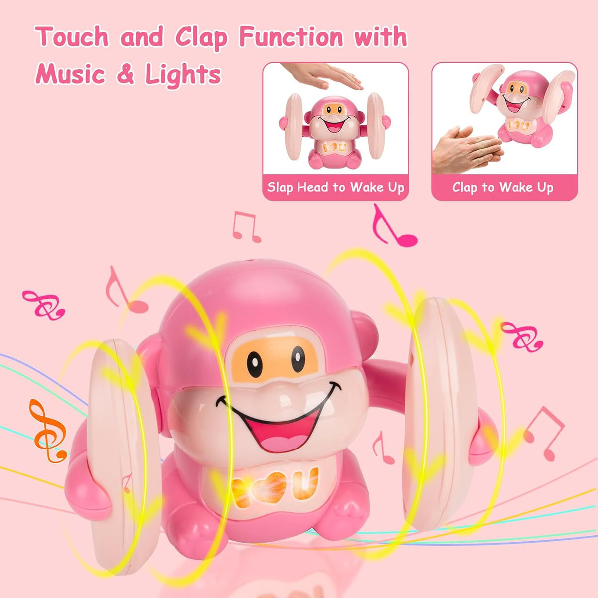 Electric Tumbling Monkey With Light & Music - Pink