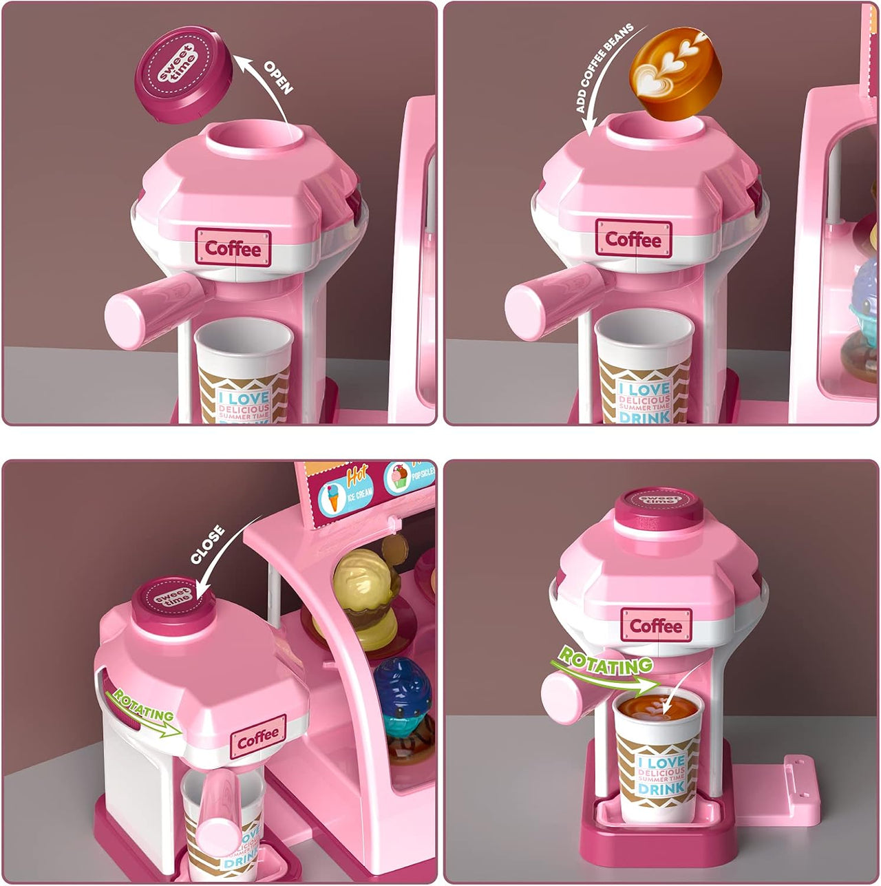28Pcs Pretend Play Ice-Cream Shop With Coffee Maker