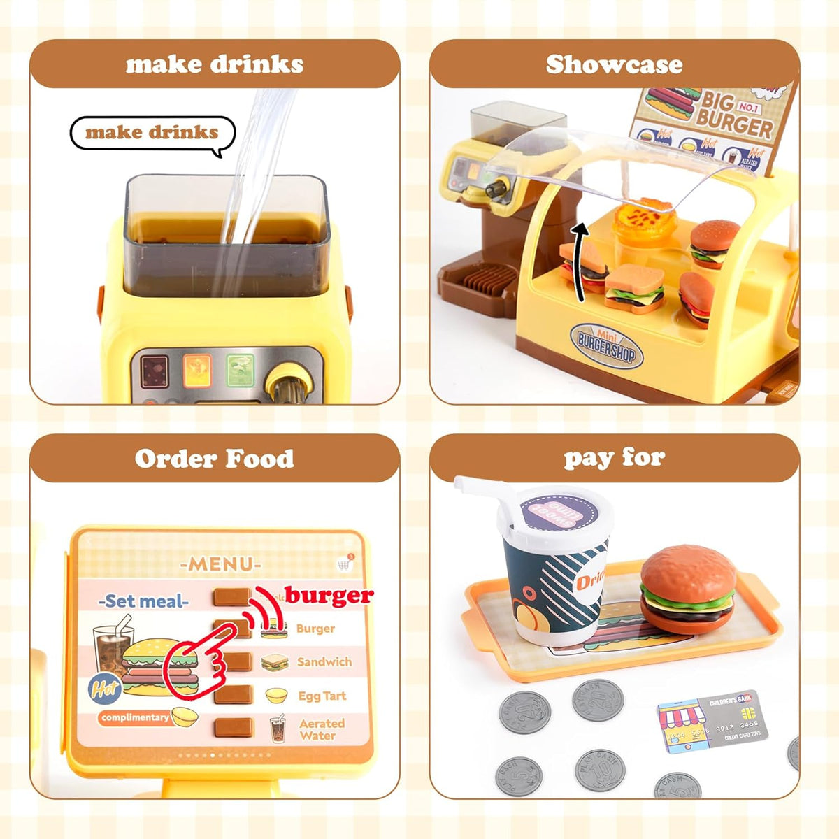 25Pcs Pretend Play Burger Shop With Coffee Machine
