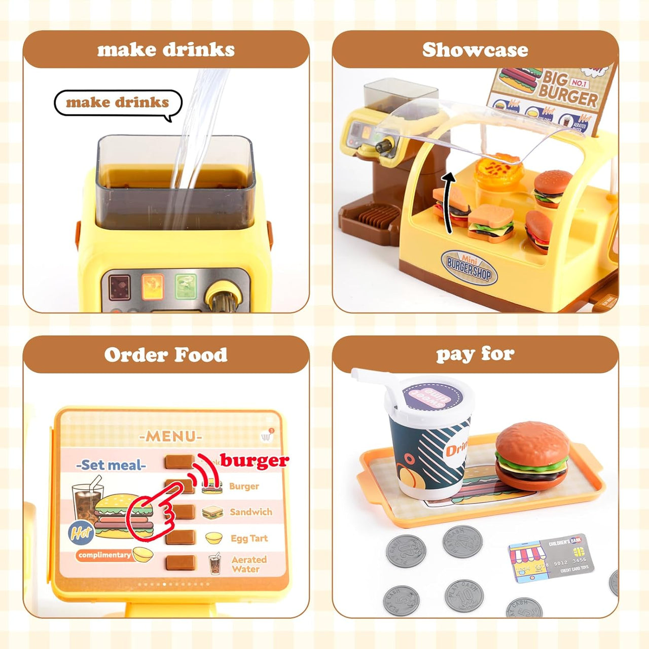 25Pcs Pretend Play Burger Shop With Coffee Machine