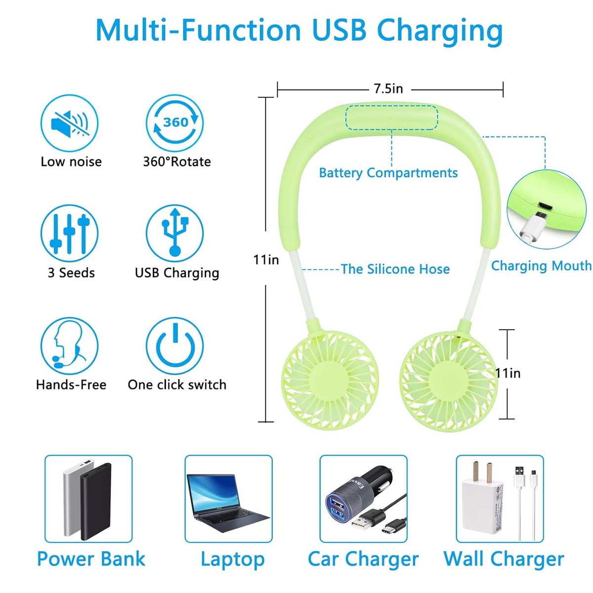 Wearable Sports Neck Fan With Rechargeable Battery