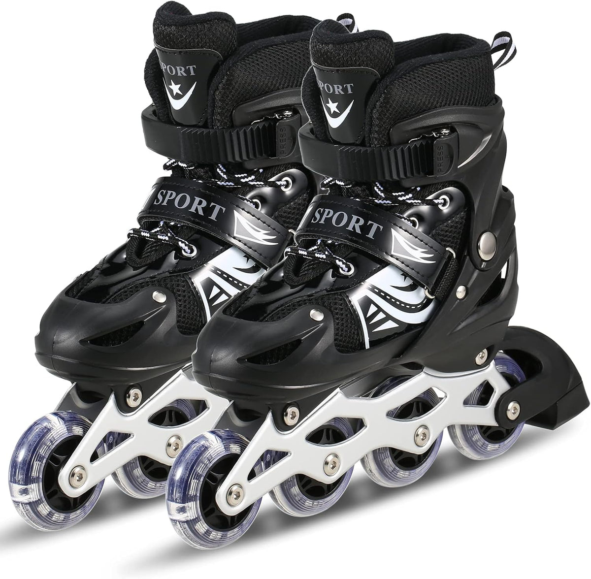 8* Inches Children's Four Wheel Roller Skating Shoes - Black
