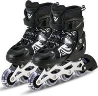 8* Inches Children's Four Wheel Roller Skating Shoes - Black