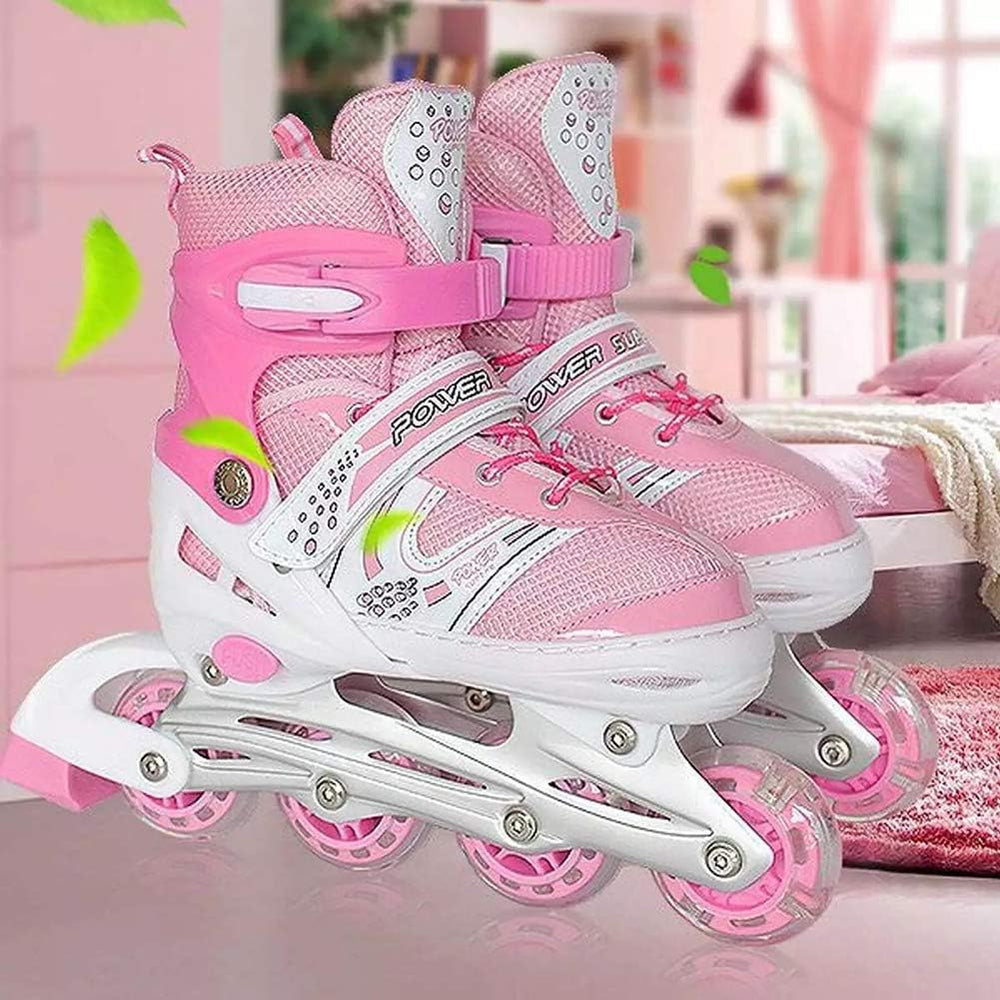 8* Inches Kids Four Wheel Roller Skating Shoes - Pink